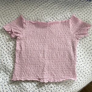 Baby pink smock off the shoulder crop top